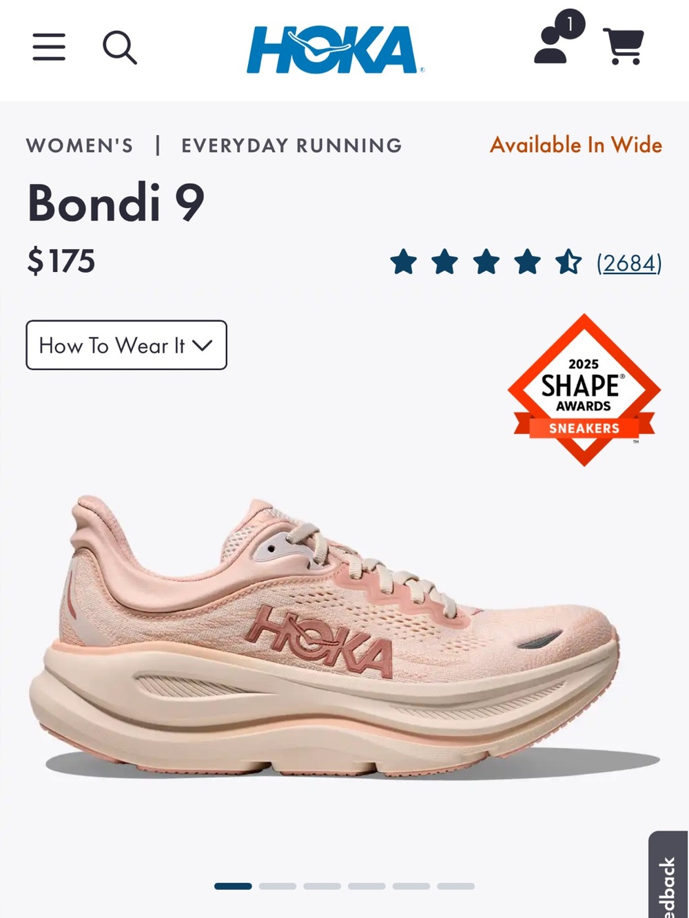 HOKA Bondi 9 Women’s Rose Latte Athletic Running Shoes - Picture 5 of 5